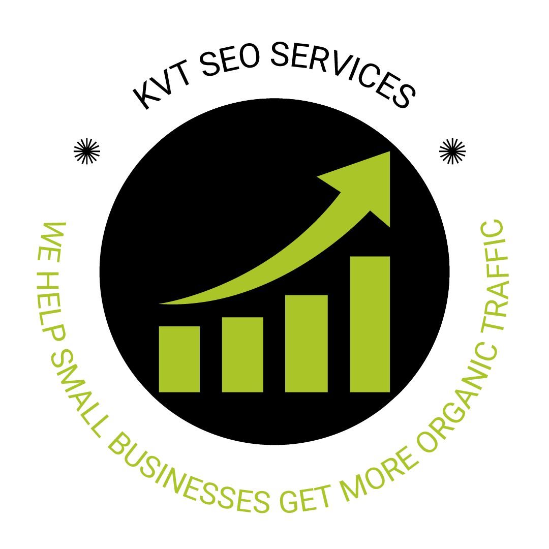 KVT SEO Services Logo, Black circle with a graph showing an upward trend for organic growth