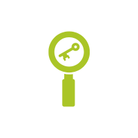 Green magnifying glass with a key in the center to respresent the Keyword Research services provided by KVT SEO Services